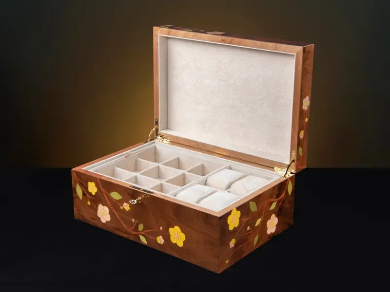 Sakura Nut Large Luxury Jewellery Box - Cufflinks with watches