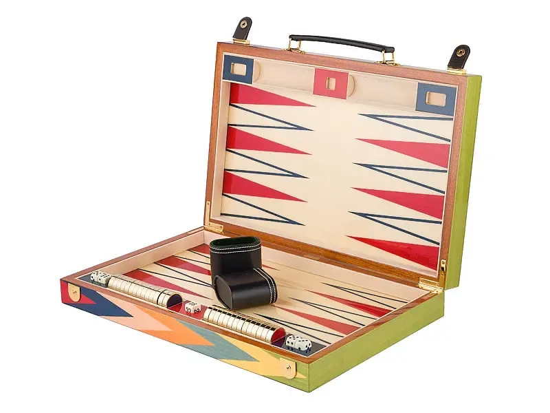 Zag Luxury Backgammon Set open with wood playing pieces