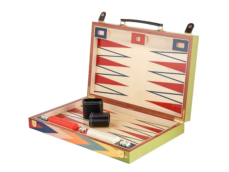 Zag Luxury Backgammon Set open with standard playing pieces