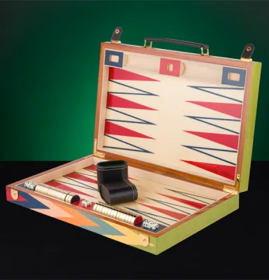 Zag Luxury Backgammon Set open with laquered wood playing pieces