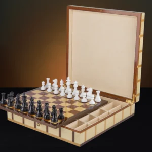 Sofia inlaid wood chess box with chessboard with chess pieces