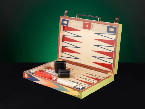 Zag Luxury Backgammon Set open with standard playing pieces