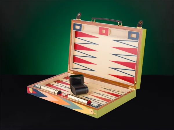 Zag Luxury Backgammon Set open with laquered wood playing pieces