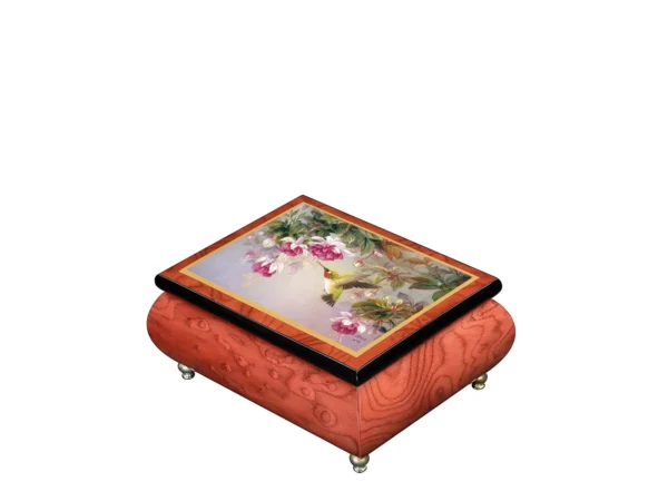 Luxury Music Box Hummingbird with Fuchsia