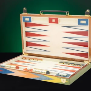 Zag Luxury Backgammon Set open with wood playing pieces