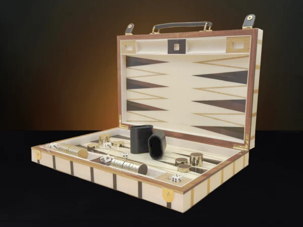 Sofia Luxury Backgammon Set open with luxury playing pieces