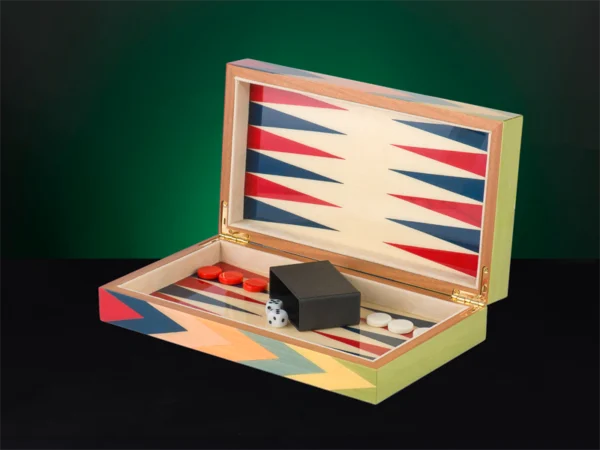 Zag Luxury Travel Backgammon Set open with accessories