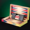 Zag Luxury Travel Backgammon Set open with accessories inside