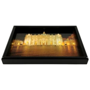 Black Decorative Serving Tray with St. Peter's Basilica Photo at night.