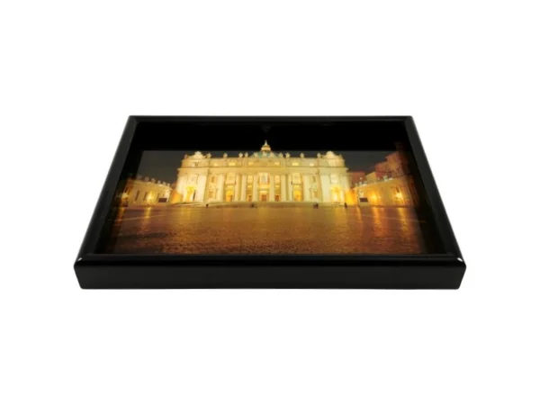 Black Decorative Serving Tray with St. Peter's Basilica Photo at night.