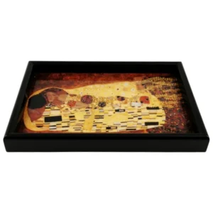 black decorative serving tray with Gustav Klimt The Kiss print