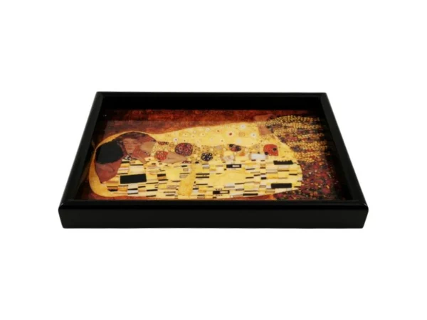 black decorative serving tray with Gustav Klimt The Kiss print