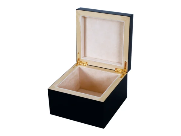 Diva Black Jewellery Box, Black Lacquered Basswood with Beige Velvet Interior size small open box