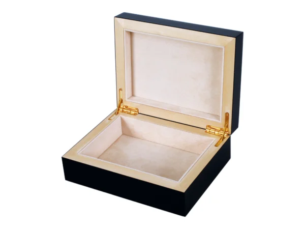 Diva Black Jewellery Box, Black Lacquered Basswood with Beige Velvet Interior size medium open box