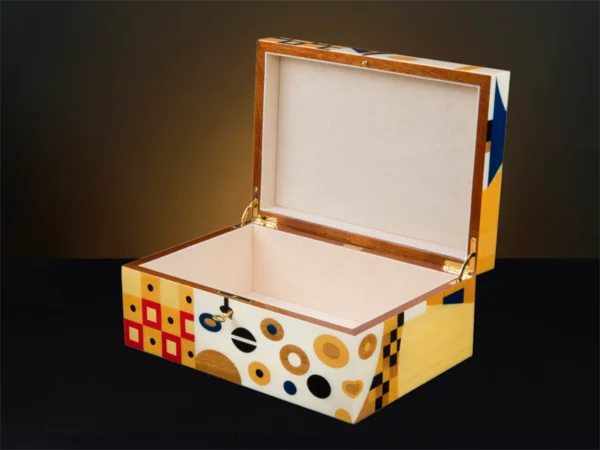 "Large Klimt Inspired Marquetry Jewelry Box – Luxury Wooden Gift"