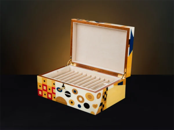 "Large Wooden Jewelry Box – Klimt Art Inspired Marquetry"