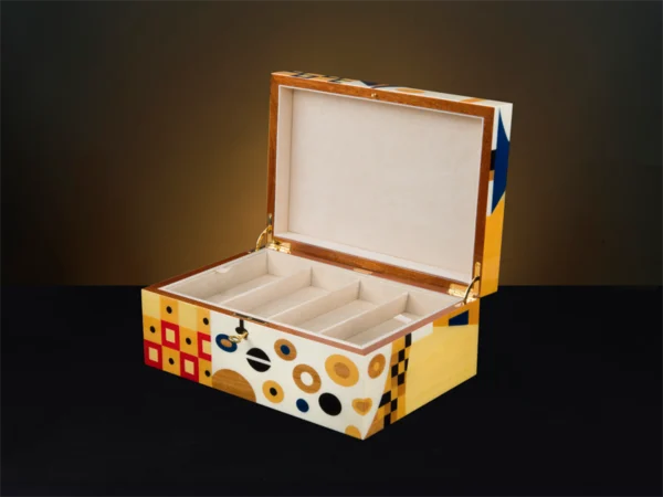 "Large Luxury Klimt Inspired Wooden Jewellery Box with Inlay"