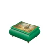 A Serenade in Bloom – Ercolano Italian Music Box green music jewelry box – glossy emerald finish, Victorian garden violin scene on lid, luxury gift for her