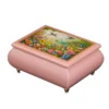 Ercolano Floral Fantasy pink wooden music box with hummingbird flower garden artwork – handcrafted jewelry music box gift for her
