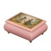 Victorian Serenade pink wooden music box isometric view – Victorian women violinist garden scene handcrafted luxury jewelry box