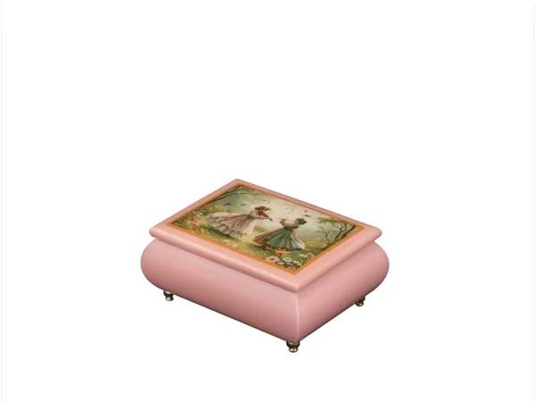 Victorian Serenade – Ercolano Italian Music Box pink wooden music box with Victorian violinist flower garden artwork – handcrafted jewelry music box gift