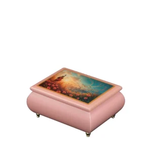 Symphony of Souls – Ercolano Italian Music Box pink wooden music box with violinist rose garden artwork – handcrafted jewelry music box gift