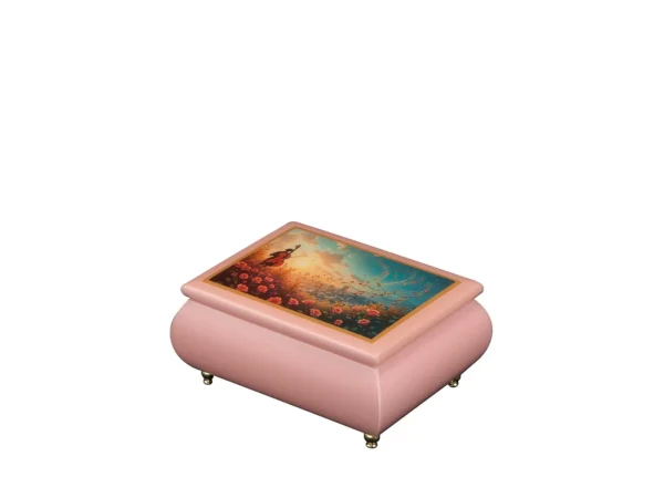 Symphony of Souls – Ercolano Italian Music Box pink wooden music box with violinist rose garden artwork – handcrafted jewelry music box gift