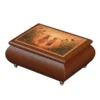Ercolano Golden Sunset Dreams walnut wooden music box with children sunset sunflower field artwork – handcrafted jewelry music box gift