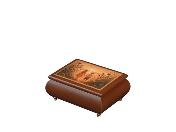 Golden Sunset Dreams – Ercolano Italian Music Box lacquered walnut music box with gold feet – luxury wooden jewelry box with wind-up musical movement