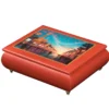 Ercolano Melody of the Neon City red wooden music box with neon cityscape Las Vegas artwork – handcrafted jewelry music box gift