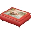 Ercolano Royal Boat Ride red wooden music box with Victorian swan lake boat artwork – handcrafted luxury jewelry music box gift