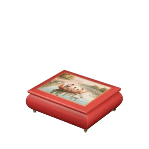 Royal Boat Ride – Ercolano Italian Music Box lacquered red music box with gold feet – luxury wooden jewelry box with wind-up musical movement