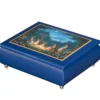 blue wooden music box with Victorian moonlight lantern garden artwork – handcrafted luxury jewelry music box gift
