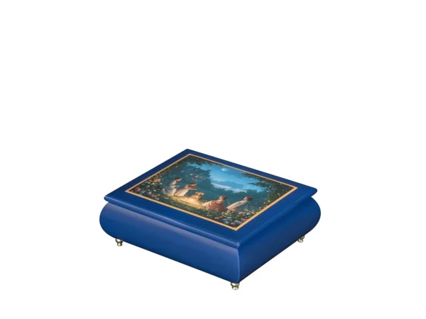 Moonlight Serenade – Ercolano Italian Music Box lacquered blue music box with gold feet – luxury wooden jewelry box with wind-up musical movement
