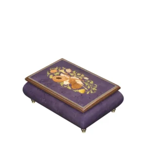 Inlaid Music Box 416 Violin - Ercolano Italian Music Box – deep purple burl finish, hand-crafted violin wood inlay on lid, gold brass feet