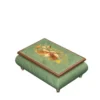 Ercolano Inlaid Music Box 416 Violin – sage green burl finish, hand-crafted violin wood inlay on lid, gold brass feet